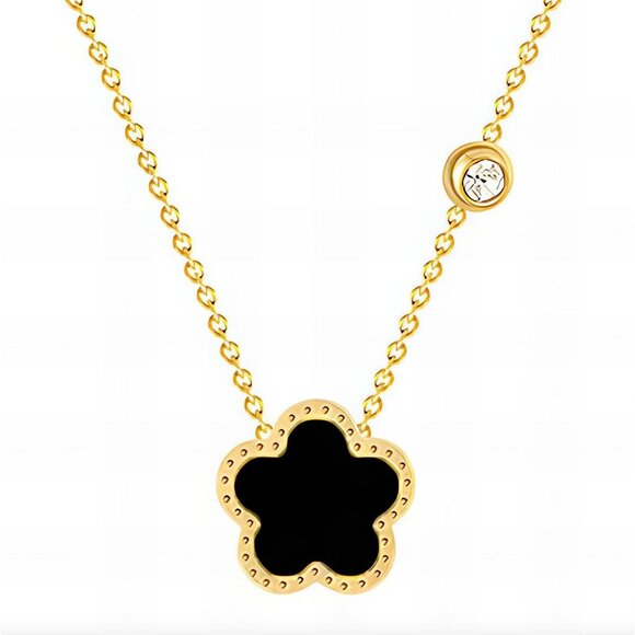New Woman 18K Gold Plated Stainless Steel Black Cubic Zirconia Chain Necklace - Picture 1 of 2